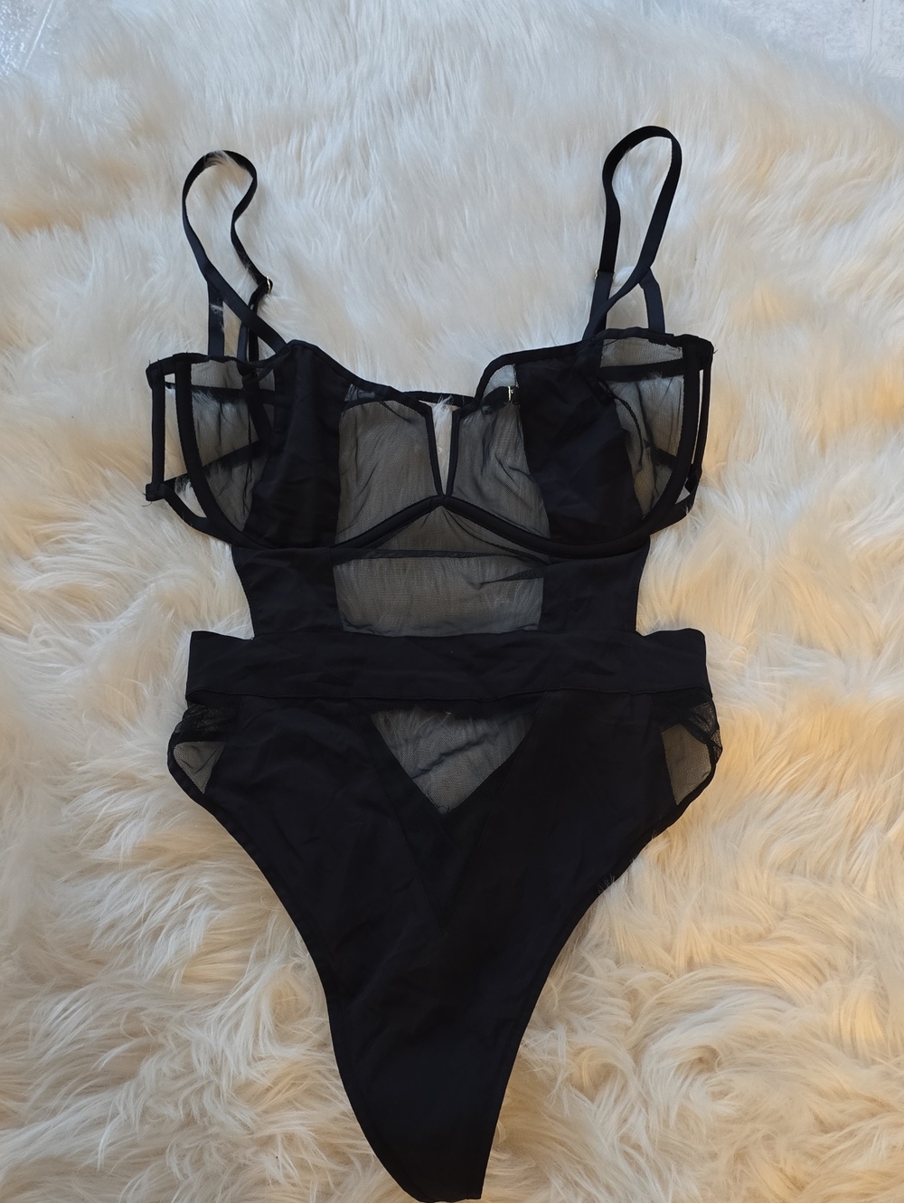 Bluebella Orla Sheer Mesh Bodysuit Black SIZE 34DD